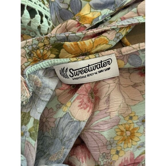 Sweetwater Wrightsville Beach Floral Peasant Blouse Women’s Sz M Boho Lace Trim - Picture 12 of 13